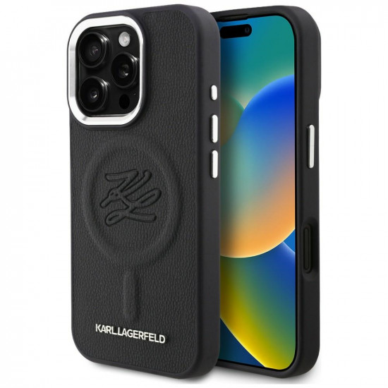 Case Karl Lagerfeld Initial &amp; Metal Logo MagSafe for iPhone 16 Pro black