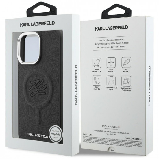Case Karl Lagerfeld Initial &amp; Metal Logo MagSafe for iPhone 16 Pro Max black