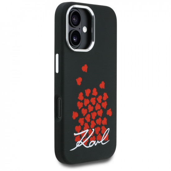 Karl Lagerfeld Silicone Heart Sign Logo MagSafe Case for iPhone 16 Black