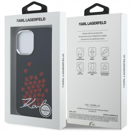 Karl Lagerfeld Silicone Heart Sign Logo MagSafe Case for iPhone 16 Black