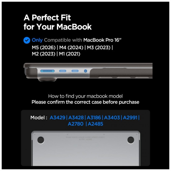 Spigen AirSkin Case for MacBook Pro 16" M1-M5 / M5 Pro / M5 Pro Max 2021-2026 Frost Black Spigen AirSkin Case for MacBook Pro 16" M1-M5 / M5 Pro / M5 Pro Max 2021-2026 Frost Black