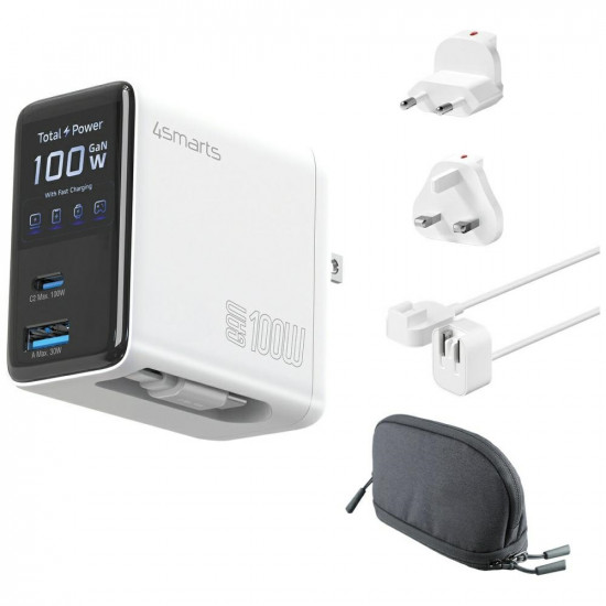 4smarts GaN Flex wall charger Screen AI 100W 2× USB-C + 1× USB-A Travel Edition white 4smarts GaN Flex wall charger Screen AI 100W 2× USB-C + 1× USB-A Travel Edition white