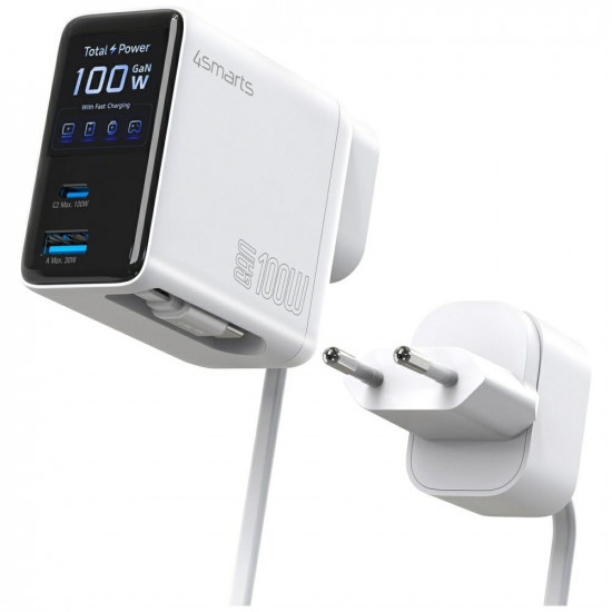 4smarts GaN Flex wall charger Screen AI 100W 2× USB-C + 1× USB-A Travel Edition white 4smarts GaN Flex wall charger Screen AI 100W 2× USB-C + 1× USB-A Travel Edition white