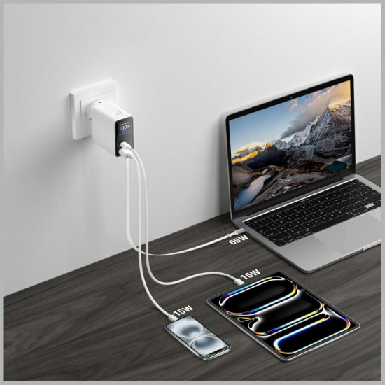 4smarts GaN Flex wall charger Screen AI 100W 2× USB-C + 1× USB-A Travel Edition white 4smarts GaN Flex wall charger Screen AI 100W 2× USB-C + 1× USB-A Travel Edition white