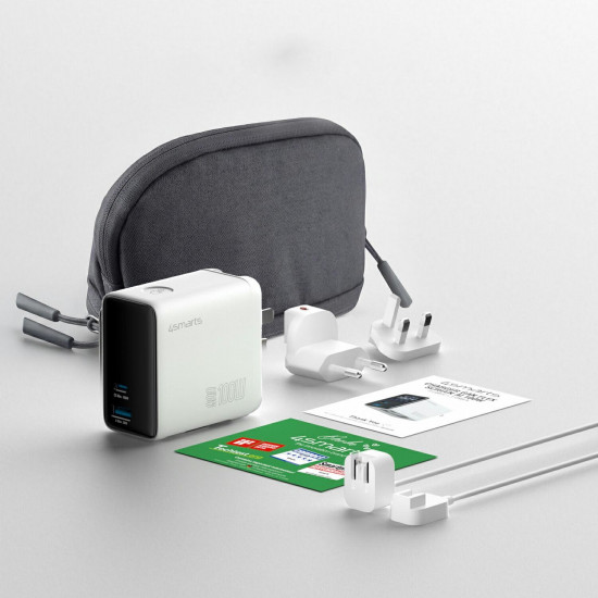 4smarts GaN Flex wall charger Screen AI 100W 2× USB-C + 1× USB-A Travel Edition white 4smarts GaN Flex wall charger Screen AI 100W 2× USB-C + 1× USB-A Travel Edition white