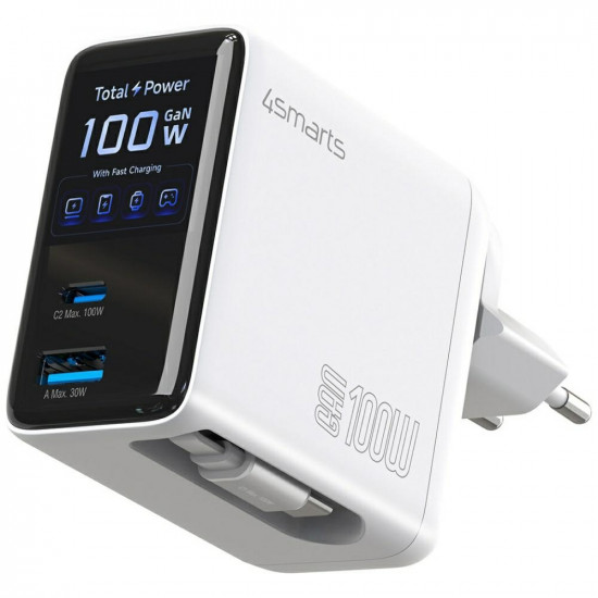 4smarts GaN Flex Screen AI 100W 2xUSB-C + USB-A wall charger white 4smarts GaN Flex Screen AI 100W 2xUSB-C + USB-A wall charger white