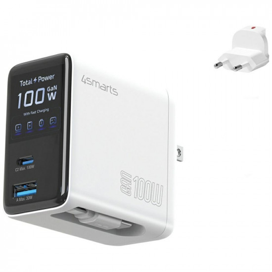 4smarts GaN Flex Screen AI 100W 2xUSB-C + USB-A wall charger white 4smarts GaN Flex Screen AI 100W 2xUSB-C + USB-A wall charger white