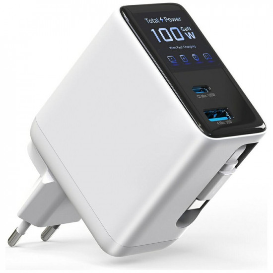 4smarts GaN Flex Screen AI 100W 2xUSB-C + USB-A wall charger white 4smarts GaN Flex Screen AI 100W 2xUSB-C + USB-A wall charger white