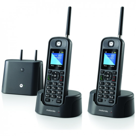 Set of Motorola O202 cordless landline phones 2 pcs. with far distance antenna black Set of Motorola O202 cordless landline phones 2 pcs. with far distance antenna black