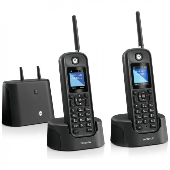 Set of Motorola O202 cordless landline phones 2 pcs. with far distance antenna black Set of Motorola O202 cordless landline phones 2 pcs. with far distance antenna black