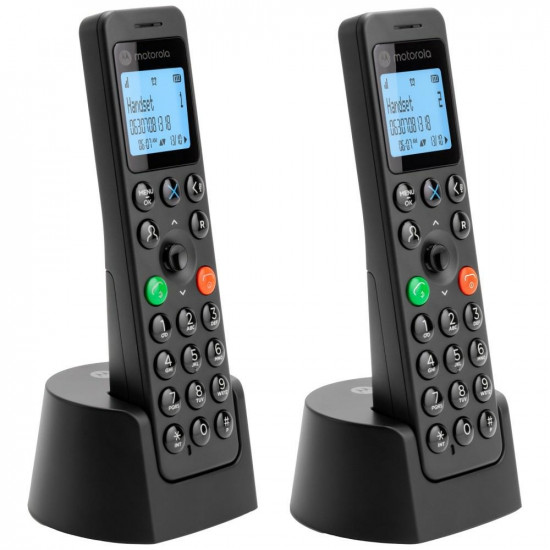Set of Motorola DOT202 cordless landline phones black 2 psc. Set of Motorola DOT202 cordless landline phones black 2 psc.
