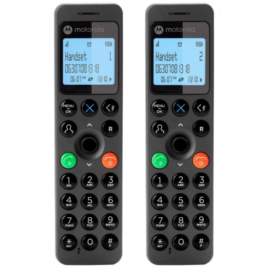 Set of Motorola DOT202 cordless landline phones black 2 psc. Set of Motorola DOT202 cordless landline phones black 2 psc.