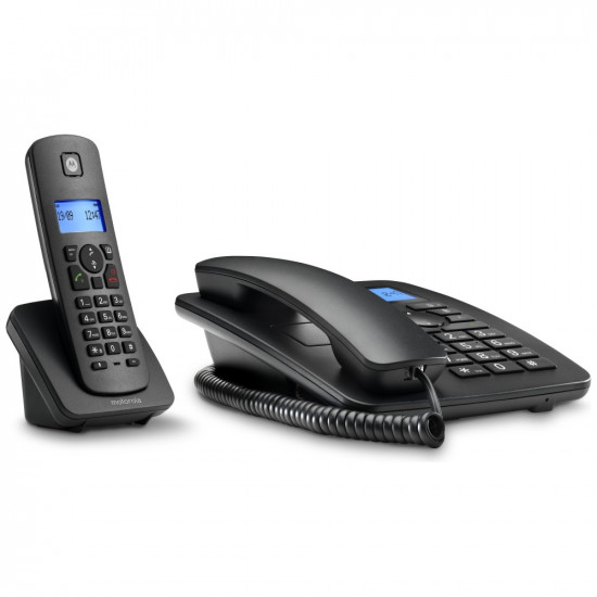 Set of Motorola C4201 cordless landline + landline phones black 2 psc. Set of Motorola C4201 cordless landline + landline phones black 2 psc.