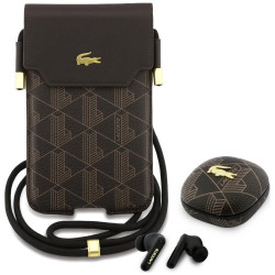Set TWS Earbuds + Lacoste Bag Universal Sleeve Crossbody XL The Blend Metal Logo brown