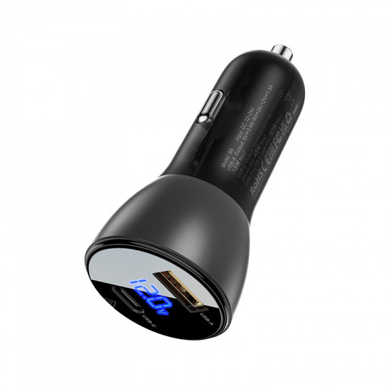 Acefast B6 metal car charger 63W (USB-A+USB-C) with digital display transparent black Acefast B6 metal car charger 63W (USB-A+USB-C) with digital display transparent black