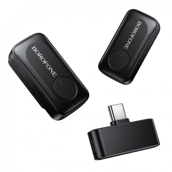 Borofone (2 pack) Wireless Lavalier Microphone Lemai (BFK17) USB C, Charging Case, Noise Cancelling, Omnidirectional Black