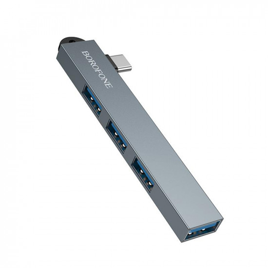 Borofone 4in1 Hub (FH1A) Type C to 3x USB 2.0, 1x USB 3.0, Aluminium Alloy, Plug&Play, up to 5Gbps Metal Gray