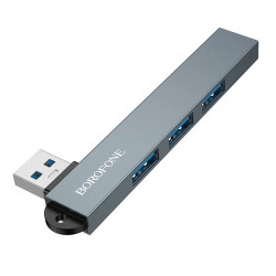 Borofone 4in1 Hub (FH1) USB to 3x USB 2.0, 1x USB 3.0, Aluminium Alloy, Plug&Play, up to 5Gbps Metal Gray