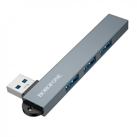 Borofone 4in1 Hub (FH1) USB to 3x USB 2.0, 1x USB 3.0, Aluminium Alloy, Plug&Play, up to 5Gbps Metal Gray