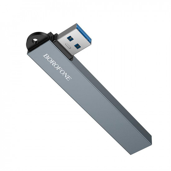 Borofone 4in1 Hub (FH1) USB to 3x USB 2.0, 1x USB 3.0, Aluminium Alloy, Plug&Play, up to 5Gbps Metal Gray