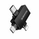 Borofone 3in1 Adapter (BV26D) USB 2.0 (F) to Lightning / Type C / Micro USB (M), Charging & Data Transfer, 1.5A Black