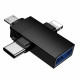 Borofone 3in1 Adapter (BV26D) USB 2.0 (F) to Lightning / Type C / Micro USB (M), Charging & Data Transfer, 1.5A Black