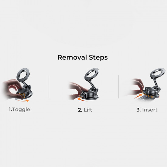 Lisen Car Holder (A608) Magnetic Grip, for Dashboard, Foldable, 360° Adjustable, with Larger Bottom Suction Cup Black