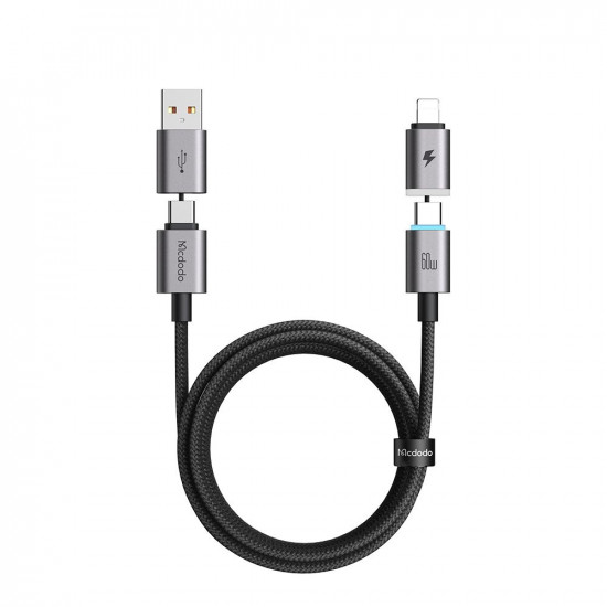 Mcdodo 4in1 Data Cable Extreme Energy Series (CA 6560) with Magnetic Ends, USB C/USB A to USB C/Lightning, 60W, 1.2m Black
