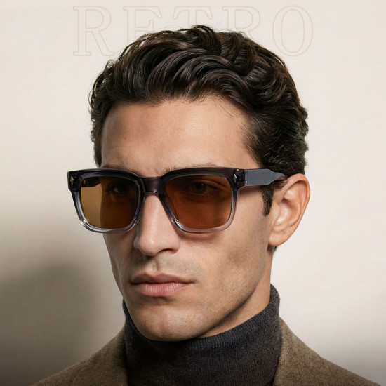 Techsuit Polarized Sunglasses (31246) for Men, UV400, TR90, Flat Top Shape, Vintage Print / Blue