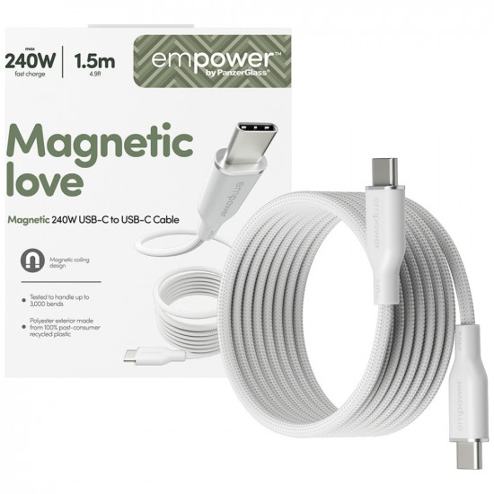Cable empower by PanzerGlass Magnetic 240W USB-C to USB-C 1.5m silver white