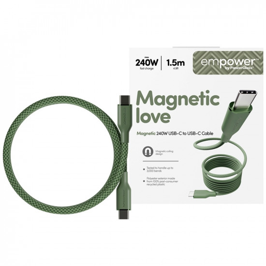 Cable empower by PanzerGlass Magnetic 240W USB-C to USB-C 1.5m green