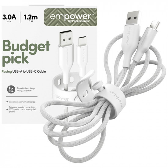 Cable empower by PanzerGlass Racing 60W USB-A to USB-C 1.2m silver white Cable empower by PanzerGlass Racing 60W USB-A to USB-C 1.2m silver white