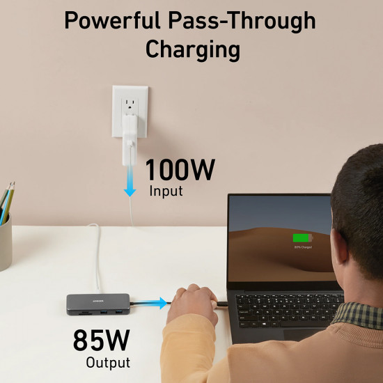 Anker Docking Station (A83830A2) HDMI, 2x USB, 2x USB C, Ethernet, SD/TF Card, 4K@60Hz, 10Gbps, PD85W Gray