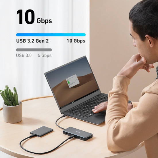 Anker Docking Station (A83830A2) HDMI, 2x USB, 2x USB C, Ethernet, SD/TF Card, 4K@60Hz, 10Gbps, PD85W Gray