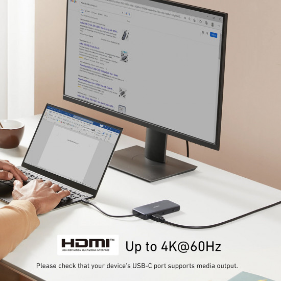 Anker Docking Station (A83830A2) HDMI, 2x USB, 2x USB C, Ethernet, SD/TF Card, 4K@60Hz, 10Gbps, PD85W Gray