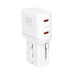 3mk Travel Adapter incharge® Globe US/EU/AUS/UK Sockets, 2x Type C, 45W GaN PD, QC4+ PPS SCP White 3mk Travel Adapter incharge® Globe US/EU/AUS/UK Sockets, 2x Type C, 45W GaN PD, QC4+ PPS SCP White