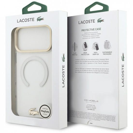 Case Lacoste IML Shockproof Gold Logo MagSafe for iPhone 18 Pro Max / 17 Pro Max transparent