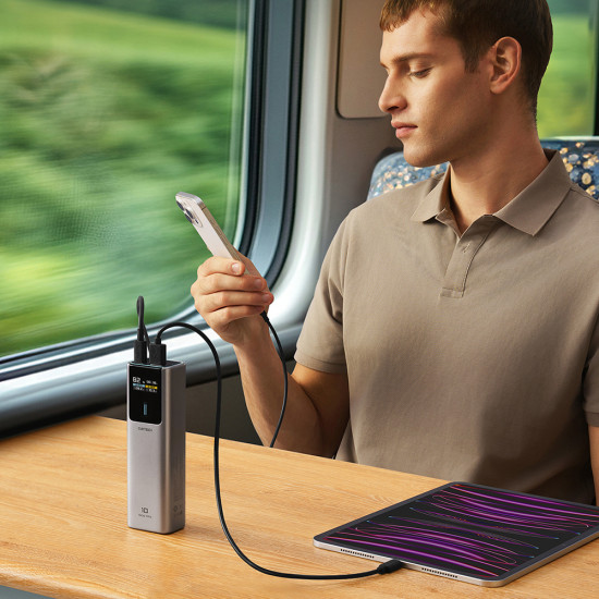 Cuktech Power Bank PB100P (CKPB100PGLBL) with Type C Cable, Display, USB C, USB, 150W, 10000mAh, Fast Self Charge Black