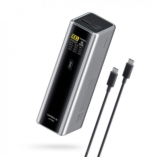 Cuktech Power Bank PB200U (CKPB200UGLGR) with USB C Cable, 2x USB C, USB, PD3.1, 210W, 20.000mAh, 1.3" TFT Screen Gray