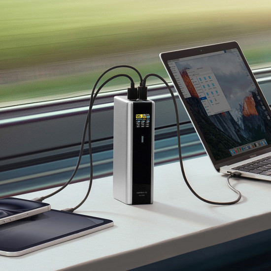 Cuktech Power Bank PB200U (CKPB200UGLGR) with USB C Cable, 2x USB C, USB, PD3.1, 210W, 20.000mAh, 1.3" TFT Screen Gray