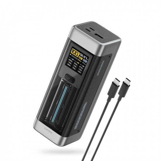 Cuktech Power Bank P23 (CUK00P23GLBK) with Type C Cable, 2x USB C, USB, 210W, 25000mAh, 1.54" TFT Screen Gray