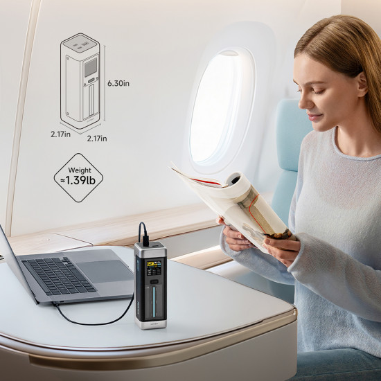 Cuktech Power Bank P23 (CUK00P23GLBK) with Type C Cable, 2x USB C, USB, 210W, 25000mAh, 1.54" TFT Screen Gray