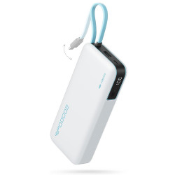 Cuktech Power Bank LPB200N (CUKP200NGLLG) with Built in Cable, USB, Type C, Lightning, LED Display, 20000mAh, 45W White