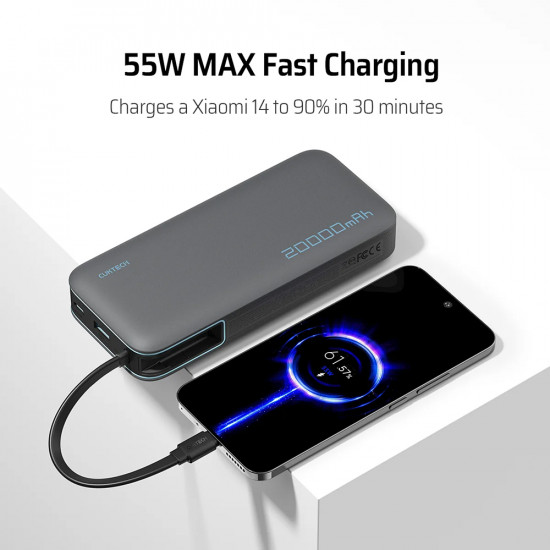 Cuktech Power Bank LPB200N (CUKP200NGLLG) with Built in Cable, USB, Type C, Lightning, LED Display, 20000mAh, 45W White
