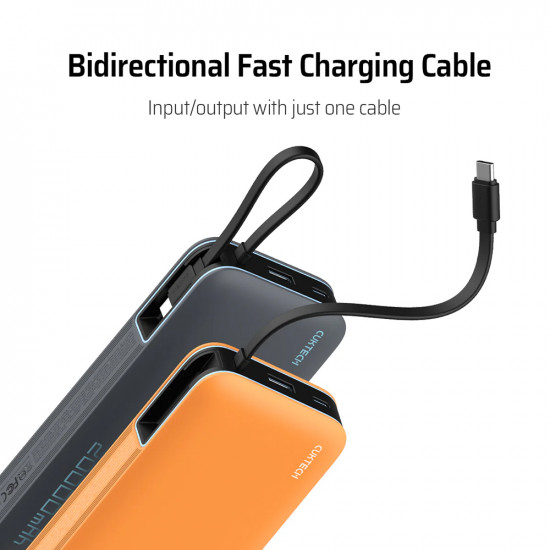Cuktech Power Bank LPB200N (CUKP200NGLLG) with Built in Cable, USB, Type C, Lightning, LED Display, 20000mAh, 45W White