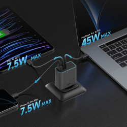 Cuktech Wall Charger AD653C EU (CUKAD653EUGR) 2x USB C, 1x USB A, Fast Charging, 65W, GaN Technology Grey