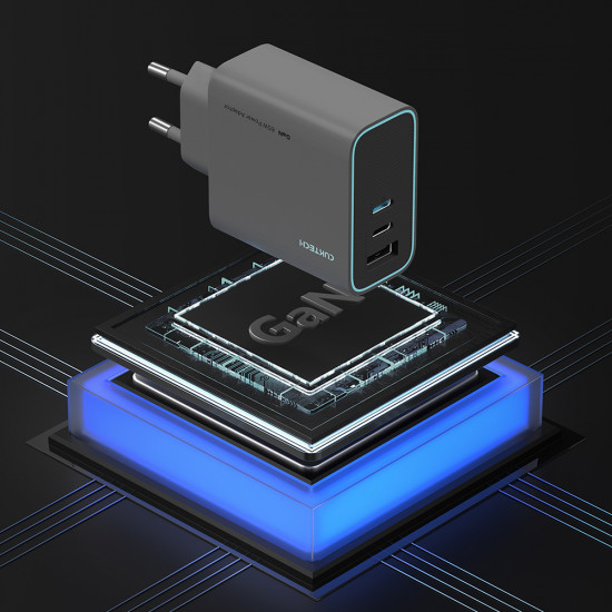 Cuktech Wall Charger AD653C EU (CUKAD653EUGR) 2x USB C, 1x USB A, Fast Charging, 65W, GaN Technology Grey