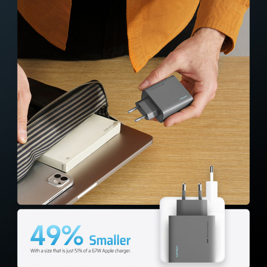 Cuktech Wall Charger AD653C EU (CUKAD653EUGR) 2x USB C, 1x USB A, Fast Charging, 65W, GaN Technology Grey