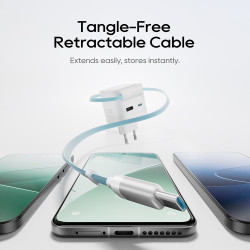 Cuktech Wall Charger AD653W (CUKA653WEUWT) with Retractable USB C Cable, USB C, USB, 67W, GaN Technology, 0.7m White