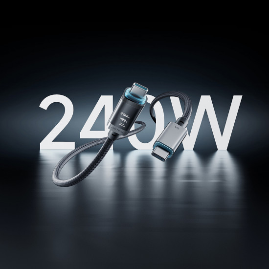 Cuktech Data Cable CTC620P (CCTC620POSBK) USB C to USB C, Digital Display, 240W, 6A, 480Mbps, E Marker Chip, 2m Black